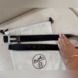Authentic Hermes black brown reversible Constance belt 70cm